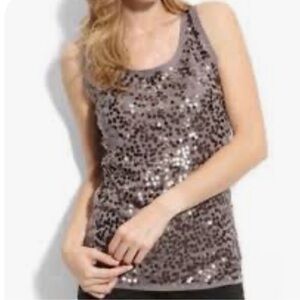 ANN TAYLOR LOFT Variegated Wavy Sequin Stripe Smoke Knit Tank S Small EUC $40 KL